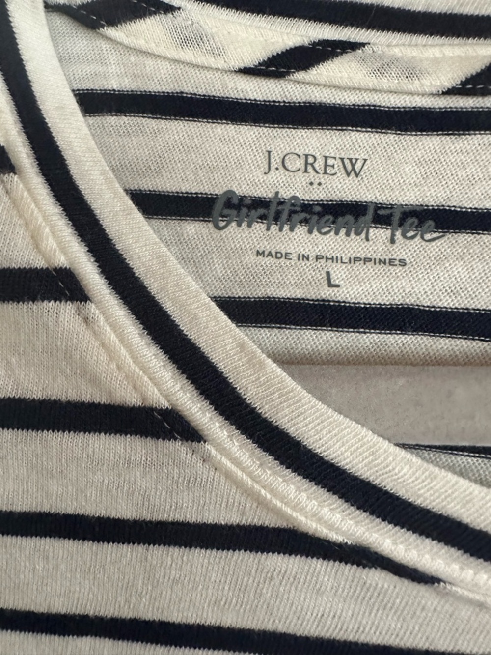J. Crew Cream and Navy Striped Girlfriend Tee L